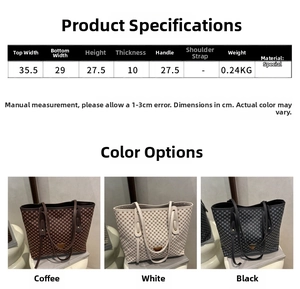 Guide des tailles pour grand cabas à damier montrant les dimensions et couleurs