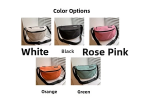 Detail showing five colors of waterproof nylon chest bags with adjustable shoulder straps