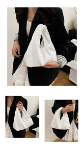 Détail du sac seau plissé blanc avec poignée en cuir nouée et style chic français