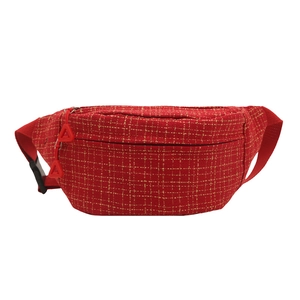 Street style red plaid crossbody waist bag with durable zippers for casual daily use