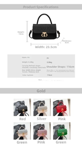 Detailed size chart and multi-color display of chic minimalist PU crossbody bag