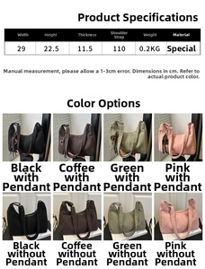 Detailed chart showing tote bag dimensions 29x22cm and color options with pendants