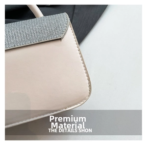 Detail of pink leather handbag with silver sequin texture and premium stitching finish