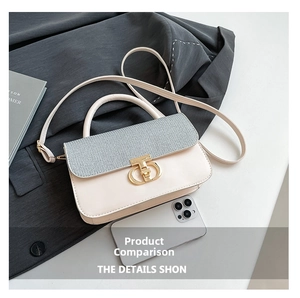 Detailed comparison of beige mini crossbody bag size with a smartphone on desk