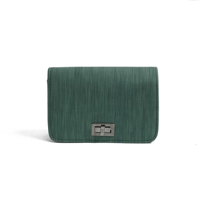 Minimalist forest green rectangular chain bag with wood grain texture and metal lock