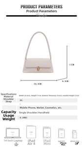 Detail showing dimensions of white crocodile pattern PU shoulder bag with gold clasp