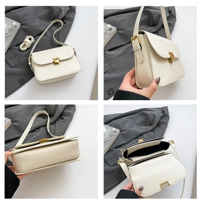 Détails du sac bandoulière beige en simili cuir avec compartiments et boucle dorée