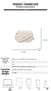 Detailed size specifications and capacity comparison for the beige crossbody bag