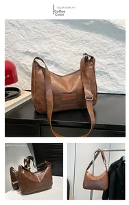 Detail view of coffee brown retro dumplings bag featuring fashion embossed letters