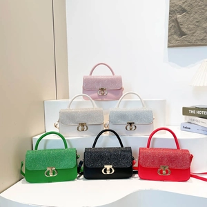Handbag Crossbody Shoulder Bag PU Leather Glitter Sequins Metal Circular Handle Lock Closure Elegant Fashion Women Purse