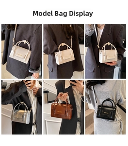 Détails des sacs à main carrés minimalistes en blanc crème, argent, marron et noir chic