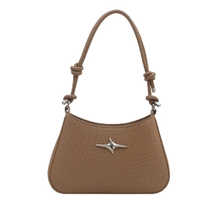 Brown faux crocodile leather underarm bag with silver star buckle and retro shoulder strap