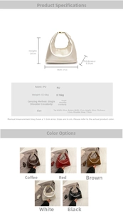 Detailed size chart and specifications for the minimalist PU leather dumpling bag