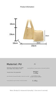 Size chart showing PU leather handbag dimensions and crossbody strap adjustment details