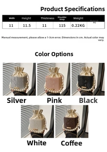 Size chart and color selection for minimalist pearl handle drawstring bucket bag