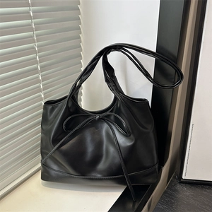 Women Sweet Bow Shoulder Bag Soft PU Leather Tote Bag Large Capacity Fashion Underarm Bag Simple Commuter Handbag
