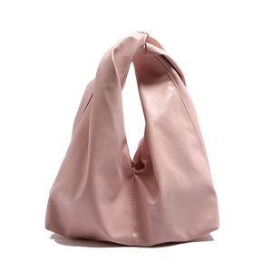 Pink dumpling bag with knot handle and pleated cloud design for stylish summer use