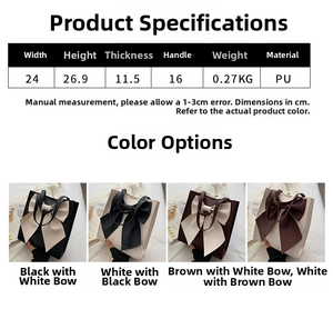 Detailed size chart and multi-color options for large bow PU leather tote bag