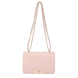 Pink quilted leather crossbody bag with gold chain strap and turn-lock closure