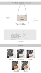 Detail view of stylish bow hardware on textured PU leather shoulder bag with dimensions