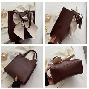 Detailed views showing front, side, back and base of the bow-knot tote bag