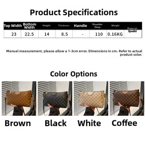 Specifiche dettagliate su dimensioni e colori per la borsa a tracolla con monogramma