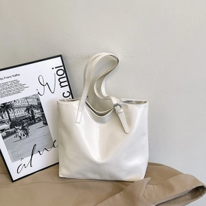 Borsa tote minimalista in pelle PU bianca con fibbia metallica per l'ufficio