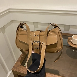 Retro khaki underarm bag with metal buckle and adjustable strap for women fashion