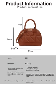 Brown quilted PU leather handbag dimensions with crossbody strap details and size specs