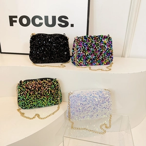 Sac À Épaule À Paillettes Colorées Pour Femmes Pochette De Soirée Mode En Simili Cuir Avec Chaîne En Métal Doré