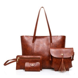 Tote Crossbody Bag Clutch Card Holder Oil Wax PU Leather Large Capacity Retro Tassel Fashion Women