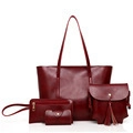 Burgundy oil wax leather 4-piece handbag set including tote, crossbody, clutch and card holder