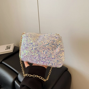 Petit sac bandoulière à paillettes violettes irisées avec chaîne pour femmes chic