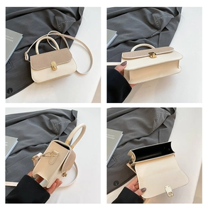 Detail view of cream crossbody bag featuring a sparkling champagne gold glitter flap