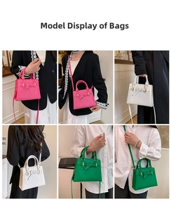 Sac bandoulière à nœud classique pour femmes en rose, blanc et vert porté de face