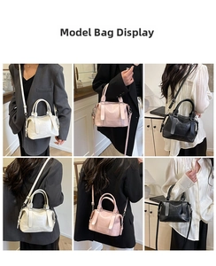 Collage a tre colori con mini borse Boston vintage da donna nei colori bianco, rosa e nero