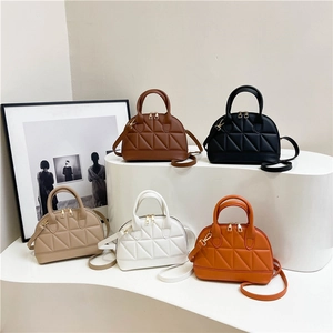 Women Geometric Triangle Quilted Shell Handbag PU Leather Dome Shoulder Crossbody Bag Removable Strap Gold Hardware