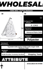Waterproof nylon crossbody bag size chart and lightweight specifications for travel use