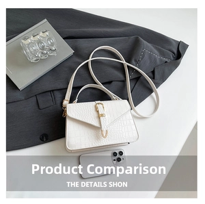 Détail du sac blanc à motif crocodile en similicuir avec boucle dorée et bandoulière
