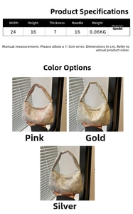 Detailed size chart and multi-color view of butterfly pattern shoulder handbag