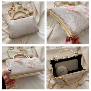 Detailed embroidery on vintage square clutch with 3D butterfly decor and gold clasp