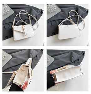 Détails du sac blanc motif crocodile avec fermoir doré et bandoulière amovible