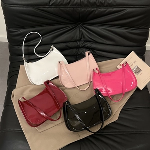 Women Korean Style Patent PU Leather Shoulder Underarm Bag 2025 Fashion Minimalist Solid Color Small Square Handbag