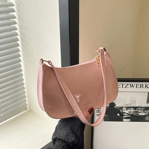 Chic pink patent leather hobo shoulder bag for women with elegant gold hardware accents