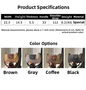 Spécifications de taille détaillées et quatre variantes de couleurs du sac vintage