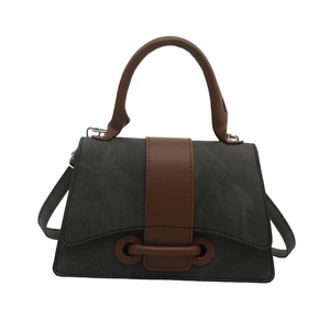 Minimalist square crossbody bag in grey canvas and brown leather with shoulder strap
