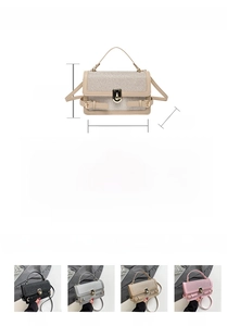 Size chart showing height 14cm width 22cm for women's crossbody bag with four color options