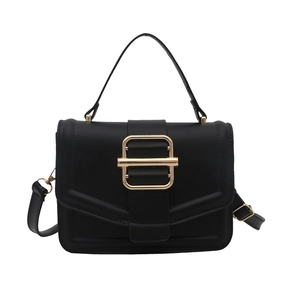 Classic black leather crossbody bag with gold buckle and adjustable strap for women
