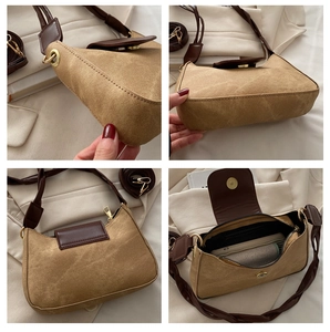Détails du sac bandoulière rétro en toile avec garniture cuir et compartiments