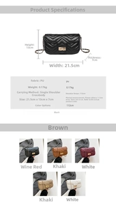 Spécifications de taille détaillées pour sac à chaîne en similicuir à surpiqûres en V